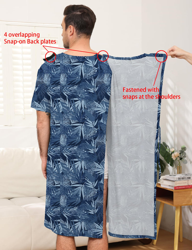 Men's Hospital Gown Open Back - Reusable Patient Gown with Shoulder Tie Closure - Comfortable Hospital Gowns for Men Blue Flower XX-Large
