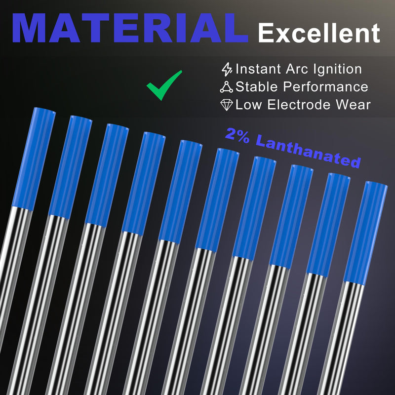 TIG Welding Tungsten Electrode 10 Pack 3/32" × 7" (Blue - 2% Lanthanated, WL20/EWLa-2) for AC/DC TIG Welding 3/32" Blue