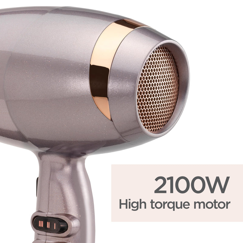 BaByliss Shimmer Hair Dryer - 2100W Professional Ionic Blow Dryer, Lightweight Travel Hairdryer, Fast Drying Ceramic Hair Dryer, 3 Heat & 2 Speed Settings, Silver, 5336BU