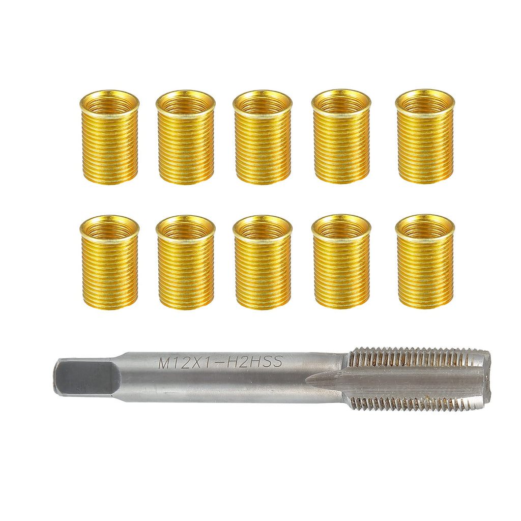 Outer/Universal Spark Plug Thread Repair Tools with M10x1.0 Inner Thread Inserts and M12x1.0 Tap/Durable/Metal / 1 Set/Gold Tone