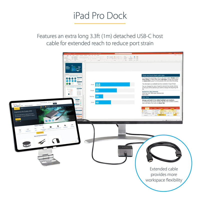 StarTech.com USB C Mini Dock for Chromebooks, iPad Pro, Android Tablets & Smartphones, USB-C Docking Station w/ 4K 30Hz HDMI, 27W Power Delivery Charging, 3-Port USB Hub, Gigabit Ethernet, TAA