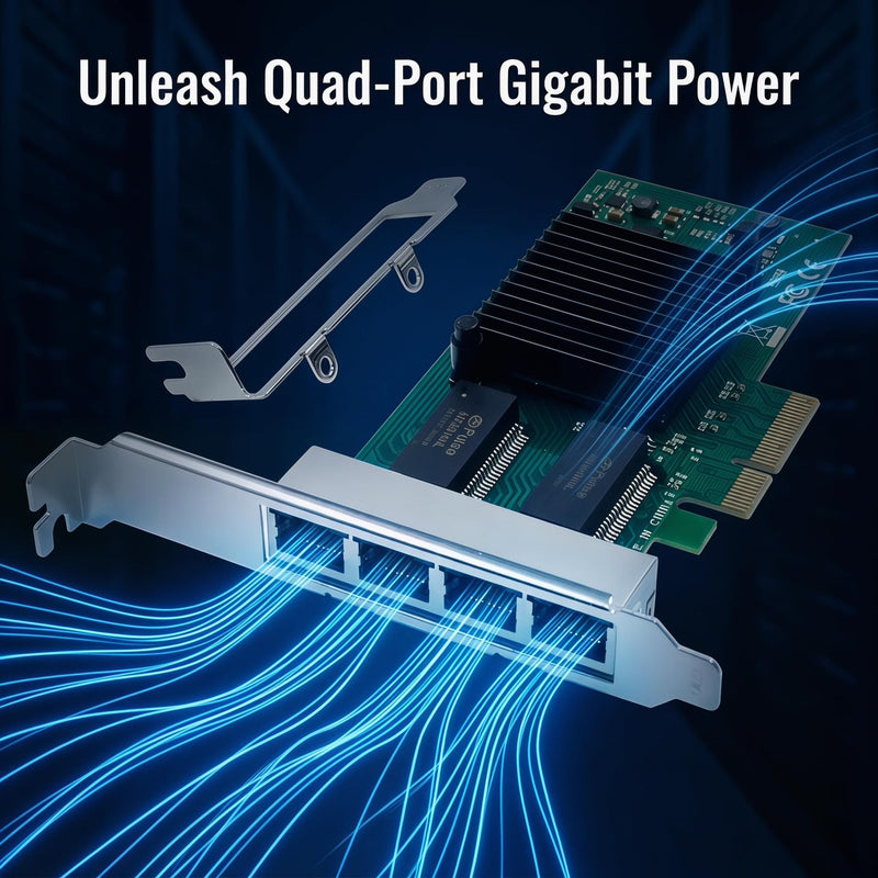 4-Port Gigabit Ethernet Converged Network Adapter (NIC) with Intel I350 Chip | Ethernet PCI Express NIC Network Card | Quad Copper RJ45 Ports | PCI Express 2.1 X4 | Compare to Intel I350-T4