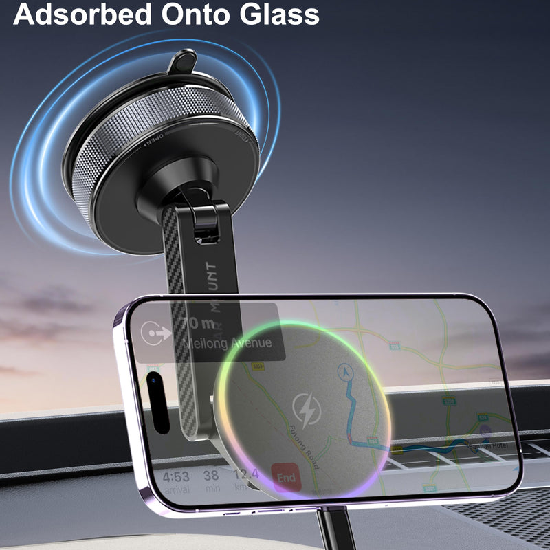 15W Magsafe Car Phone Mount Charger,Vacuum Car Phone Holder Charger,360° Adjustable Magnetic Cell Phone Holders for Car,Wireless Charging Mount for iPhone 17-12 Pro Max Plus Car Accessories