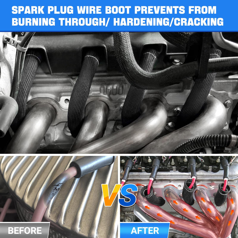Spark Plug Wire Heat Shield Sleeve 2500° Spark Plug Boot Protector Boots Wrap for SBC BBC 350 454 8PCS Plug Wire Covers Black