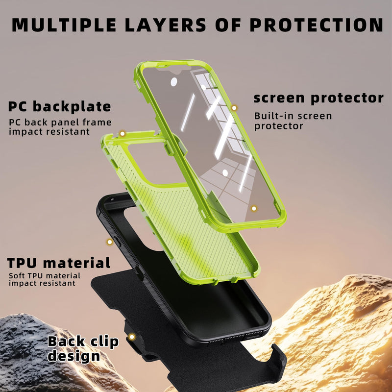 Compatible for Motorola Edge 2026 Case, Built in Screen Protector, Belt Clip Holster, Kickstand Heavy Duty Rugged Full Body Cover, Lime Camo