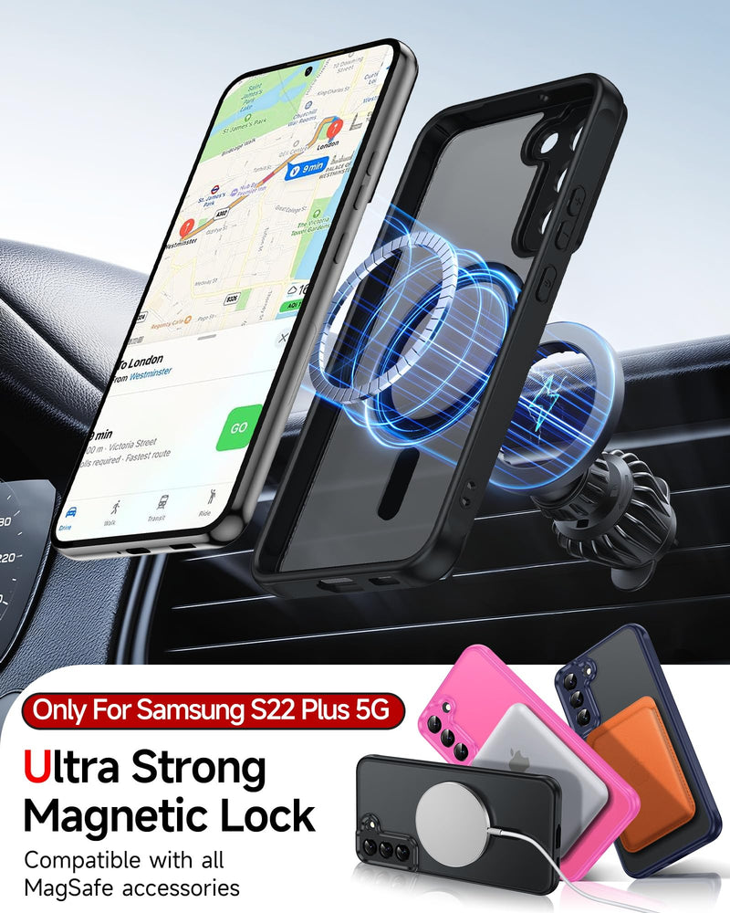 LeYi for S22-Plus Phone Case: Magsafe Fit Shockproof Translucent, Black | [Not Fit S22/S22 Ultra] Samsung Galaxy S 22 Plus Case Camera Bump Cell Mobile Android Unlocked S22plus S22+ 5G Smart Telefono Galaxy S22 Plus (6.6 Inch)