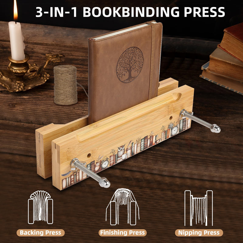 OopsifyMe Bamboo Book Press for Bookbinding, Paper Press, DIY Crafts, Multiple Hole Positions for Various Spine Sizes, Streamlined Edge, Book Binding Kits (Small Size (11.8x3.1)) Small Size (11.8x3.1")