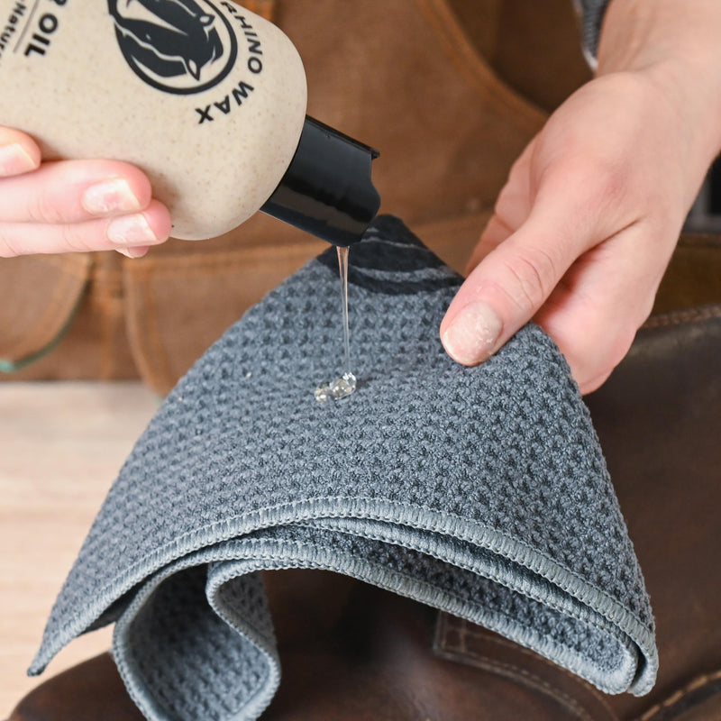 Leather Boot Care Kit - Made in USA (Not China) - Boot Oil, Waterproofer, Cleaning Scrub for Boots (Like Saddle Soap), Brushes and Cloth - Do NOT use Mink Oil (Love Animals) - All Natural Ingredients