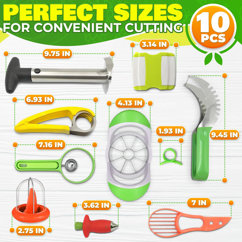 10 Pcs Pineapple Corer and Slicer Set – Sturdy, Sharp & Easy to Clean Pineapple Cutter with Multi-Fruit Corers, Slicers & Peelers – Works for Apples, Melons, Avocados, Citrus, Berries, Bananas & More