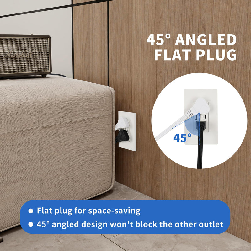 GOMEN 6 Feet Indoor Extension Cord with 3 Outlets, AWG 16/3 Angled Flat Plug Power Strip, 3 Prong Grounded, 13 Amps - 1625 Watts - 125 VAC, White, 4 Pack 6ft, 4 pack Style 1