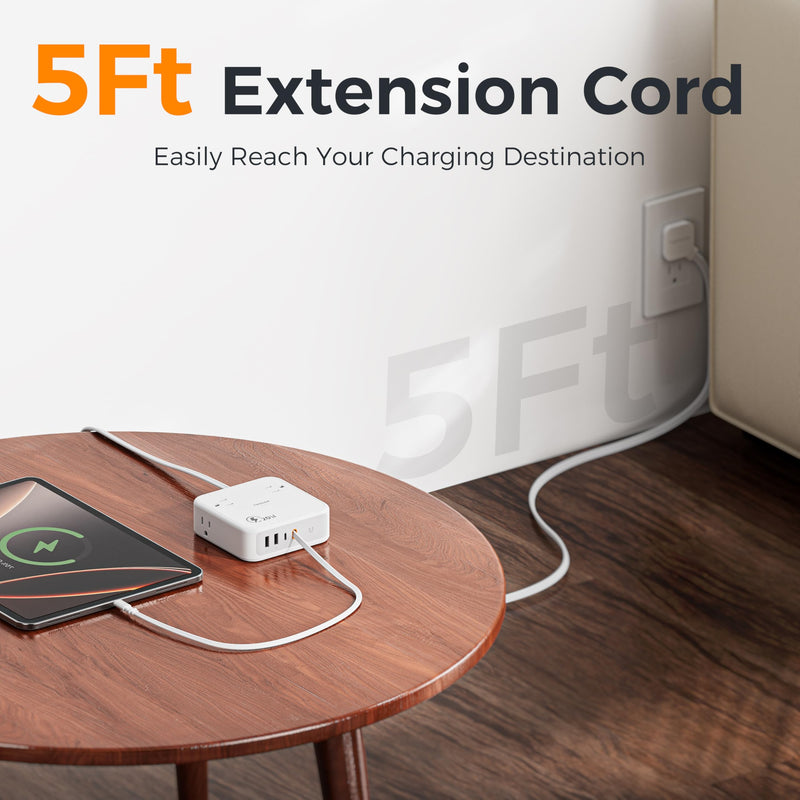 TESSAN Surge Protector Extension Cord 5Ft, Flat Plug Power Strip | 4 Outlets 4 USB Ports(1 USB C) 20W USB C Cable, USB Charger 1050 Joules Protection, Suitable for Home Office Dorm, Grey Gray 5FT-1050J Surge Protector