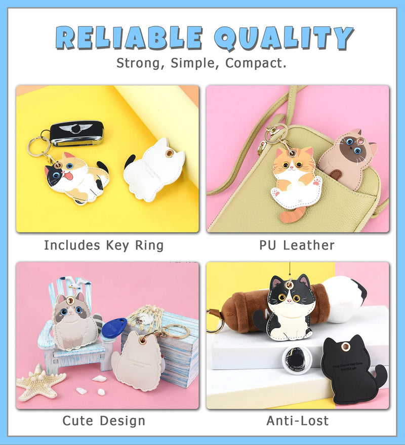 Keychain Holder Case Compatible with AirTag, PU Leather Access Card Cover with Key Ring for Suitcase, Bag, Car Keys Siamese Cat