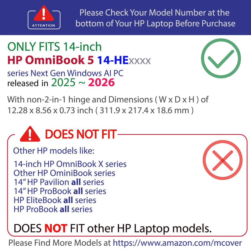 mCover Case for 2025+ 14" HP OmniBook 5 14-HExxxx Windows Laptop Computers (NOT Fitting Other HP Models) - Clear