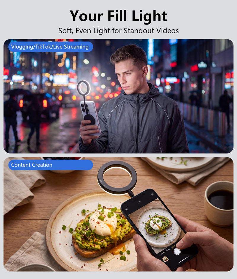 Magnetic Selfie Light,Gooseneck LED Ring Light, Portable Reading Light, Video Conference Light, 5 Brightness Levels,8 CCT Adjustable, Flexible Arm LED Lights for iPhone,iPad,Laptop,Kindle,Book