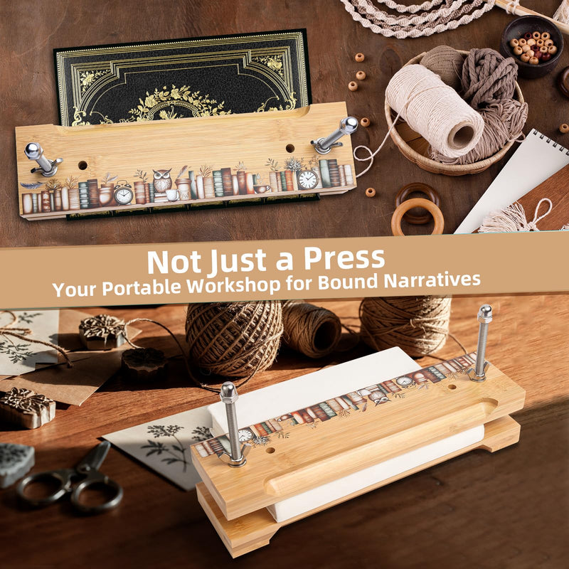 OopsifyMe Bamboo Book Press for Bookbinding, Paper Press, DIY Crafts, Multiple Hole Positions for Various Spine Sizes, Streamlined Edge, Book Binding Kits (Small Size (11.8x3.1)) Small Size (11.8x3.1")