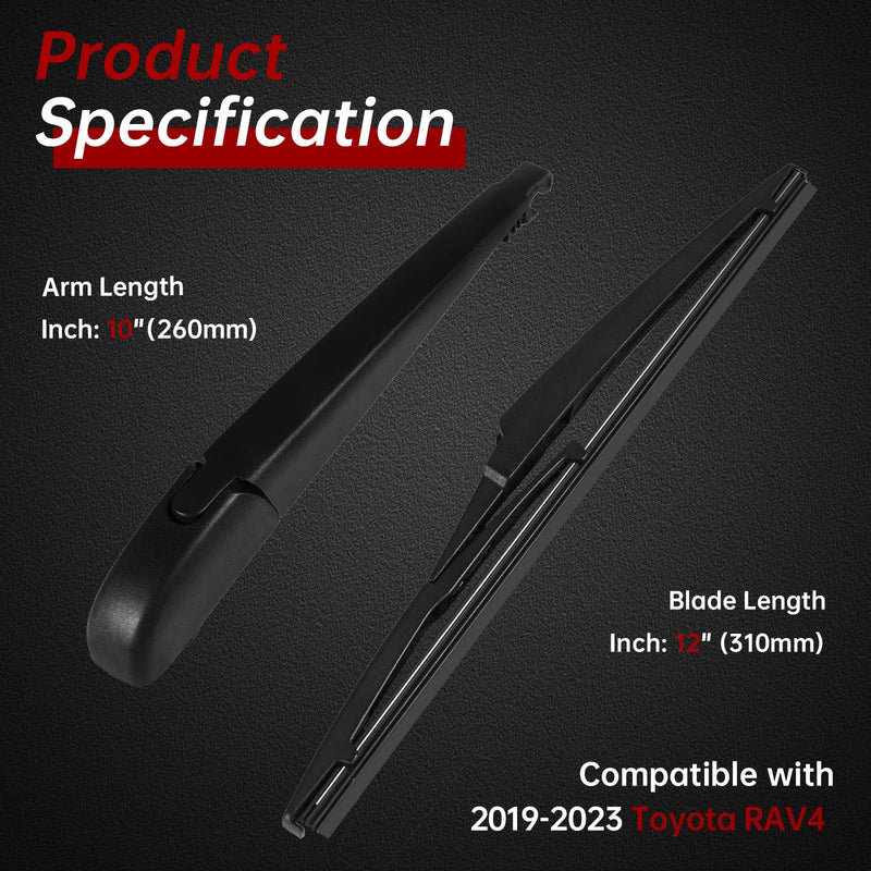 OTUAYAUTO Rear Windshield Wiper Arm Blade Set - Replacement for Toyota RAV4 2019-2023 - Factory Style Back Wiper Cover Accessories Assembly for Rear Window Rear Wiper Arm and Blade