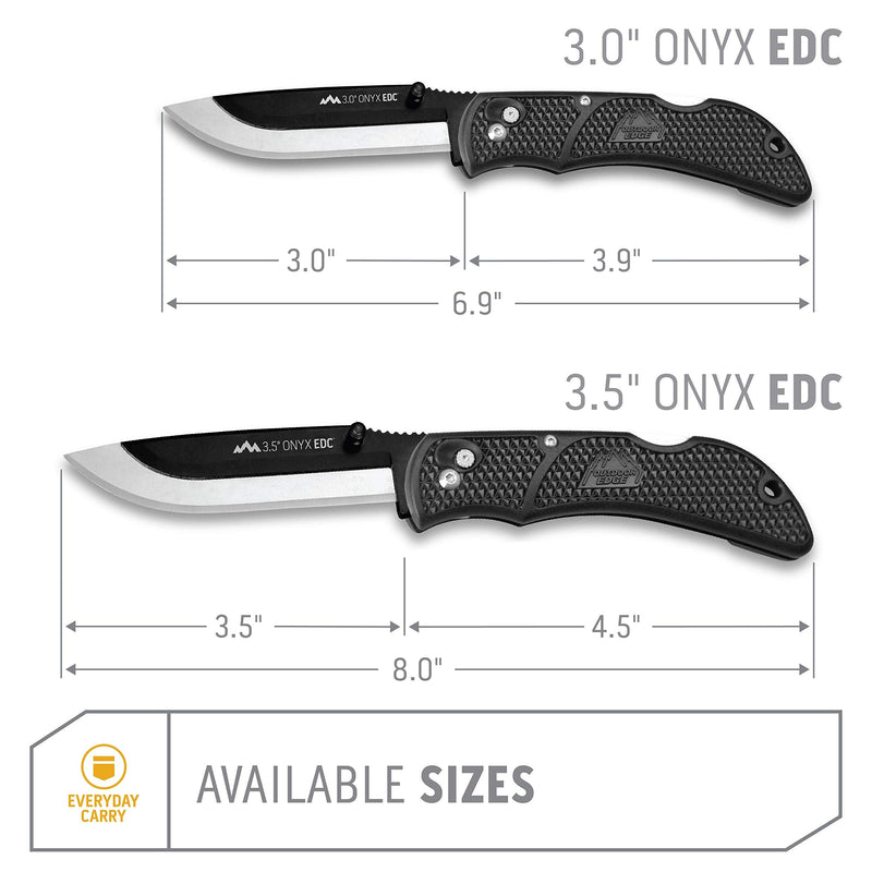 OUTDOOR EDGE Onyx EDC 3.5" Folding Pocket Knife – Replaceable Blade System with 27 Razor-Sharp Blades, Pocket Clip & Lockback Safety - Everyday Carry Knife for Outdoorsmen, Hunters & DIY Tasks 3.5" Onyx (27 Blades)