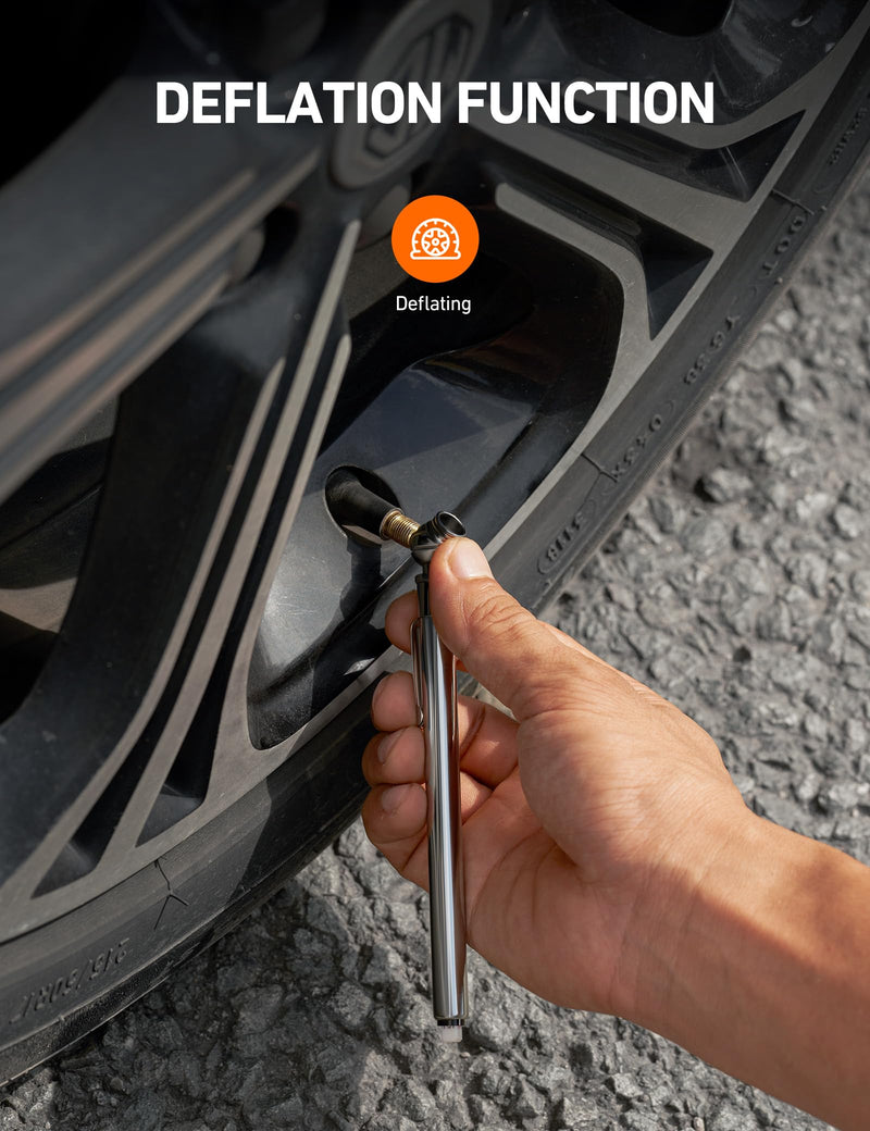 AstroAI Pencil Tire Pressure Gauge 2 Pack (10-75PSI, 10-120PSI ±2% Span), Valve Caps with Case, Stainless Steel Body, and Metal Made Nozzle 3 Measurements for Cars, Bikes, Vehicles, Pickups Standard Orange