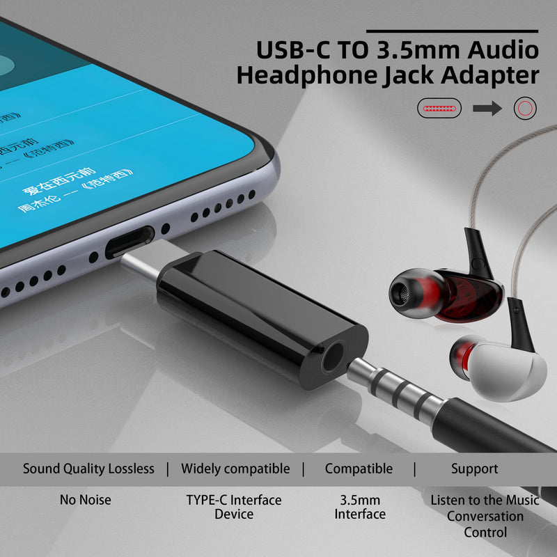 USB C to 3.5mm Audio Adapter, USB Type C/USB A to 3.5mm Female Aux Jack Stereo Earphone Headphone Dongle Adapter for PS4,PS5,Headphone,Mac,Linux,Laptop,Desktops,Docking Station [2 adapters] - Black
