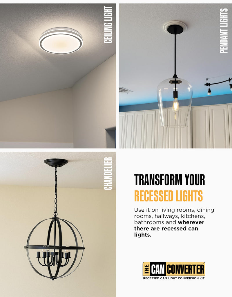 The Can Converter R4 Recessed Can Light Conversion Kit - Home Improvement for 4" Cans, Hardware Converter for Flush Mount Light, Hanging Pendant, & Light Fixture, up to 50 lb Capacity, UL Certified