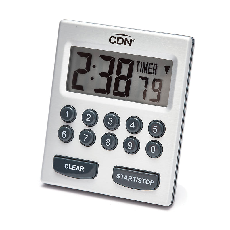 CDN Direct Entry 2- Alarm Digital Kitchen Timer | Counts Up & Down, 10 Hours by Hours, Minutes & Seconds, Big Digit, Loud & Long Audio/Vibrate Alarm, Stand, Hang, Magnet Mounting - TM30