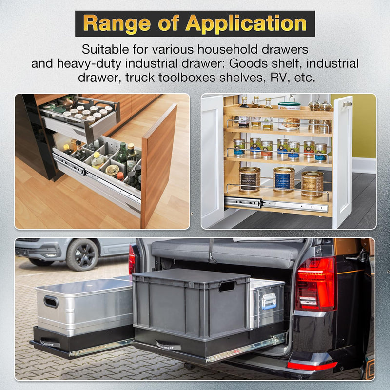 YENUO Heavy Duty Drawer Slides Full Extension Ball Bearing 18 Inch 150 Lb | Side Mount Tool Box Cabinet Drawer Slide Glides Industrial Rails Runner 12 14 16 18 20 22 24 26 28 30 32 34 36 40 Inch 1Pair Without Lock
