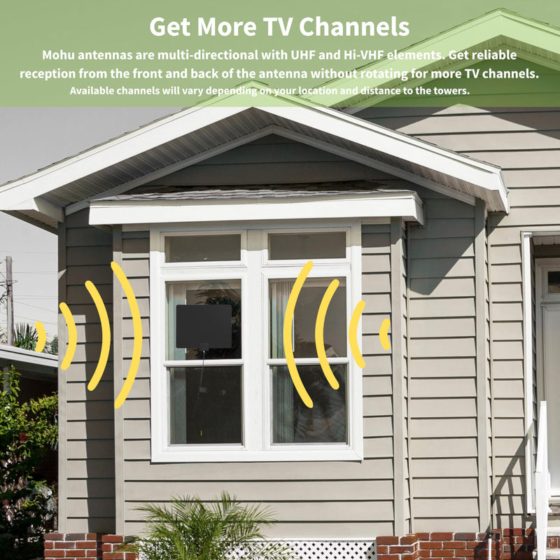 Mohu Leaf Plus Paper-Thin Indoor TV Antenna, Amplified, UHF VHF, 60-Mile Range, Multi-Directional, 4K 8K UHD, NEXTGEN TV - w/ 12 ft. Cable