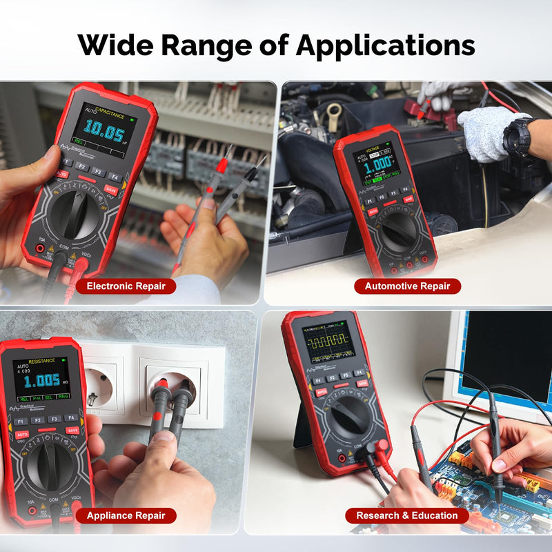 2-in-1 Handheld Oscilloscope Multimeter - 1MHz Bandwidth 2.5MS/s Sampling Rate, Digital Oscilloscope & Auto-Ranging Multimeter Combo, 2.4" Backlit Display with Probes, for Electronics DIY, Repair HO-12