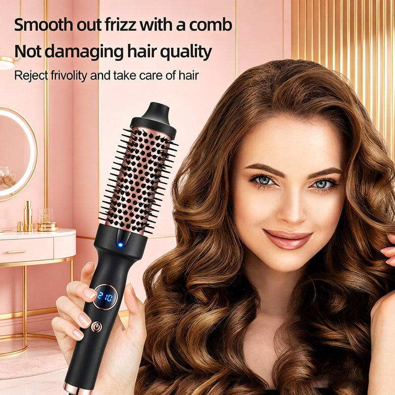  [AUSTRALIA] - Thermal Hair Brush, 38MM Heated Round Brush for Long Dry Hair, Curling Iron & Straightener, 3 Temperature Settings up to 210°C, 30s Fast Heating, Anti-Scald Nylon Bristles