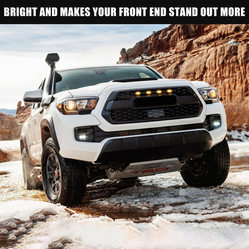  [AUSTRALIA] - Seven Sparta 4 PCS Grill Led Lights with Fuse Adaptor Compatible with 2016-2023 Toyota Tacoma TRD PRO OEM Front Grille, Not Compatible with Tacoma Off Road & Sport (Amber Light with Black Shell) Amber Light with Black Shell