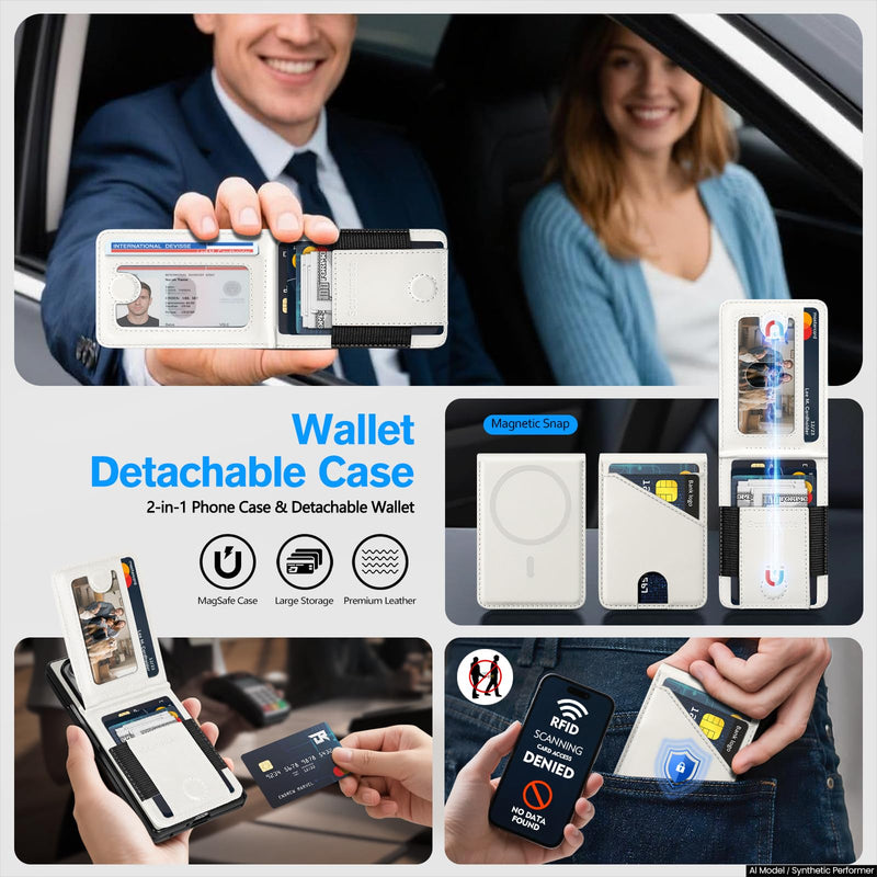 for Samsung Galaxy Z Fold8 Ultra Wallet Case Magsafe,White | Built-in Screen Protector,2 in 1 Magnetic Detachable Card Holder Slot,PU Leather,RFID Blocking,Flip Kickstand,for Men & Women White Galaxy Z Fold 8 Ultra
