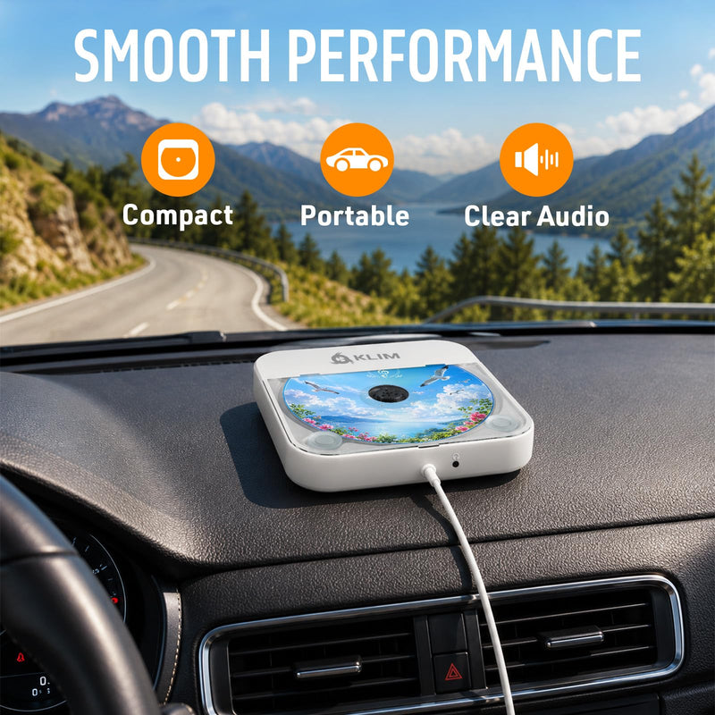 KLIM CD Player for Car – Portable USB CD Player, External CD Drive for Car, Anti-Skip, Plug & Play, AUX & USB, Remote Control, Works with Most Vehicles & Laptops