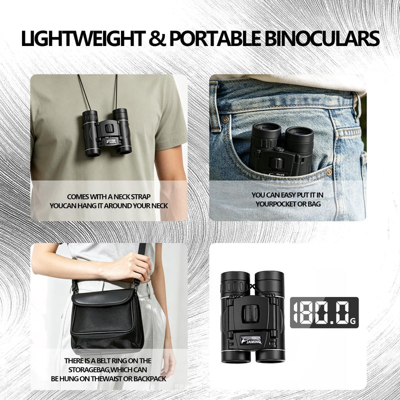 M.A.K 10x25 Compact Binoculars HD Lens Lightweight Mini Pocket Telescopes | FMC Fully Multi-Coated Lens for Bird Watching, Concerts, Travel, Hiking, Sports Games, Outdoor Adventures