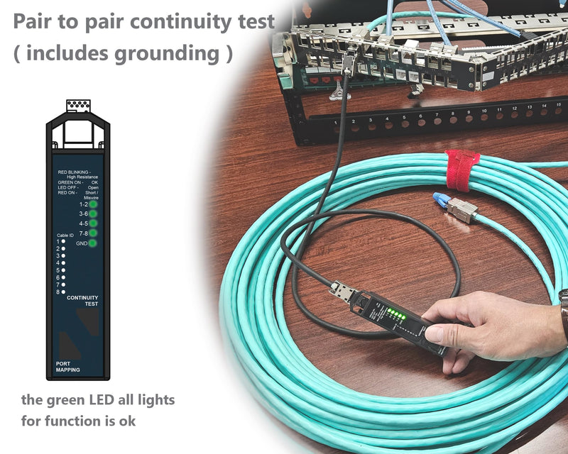 Professional RJ45 Network Cable Tester - 3-in-1 Resistance, Continuity & Port Mapping Tool for Cat5e/Cat6/Cat6a/Cat8, with 8pcs Circuit identifiers