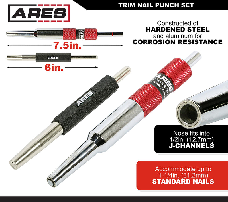 ARES 10117 2-Piece Trim Nail Punch Set 6-Inch and 7.5-Inch Punches Drive Nails Up to 1-1/4-Inch (31.2mm) 2pc Trim Nail Punch Set