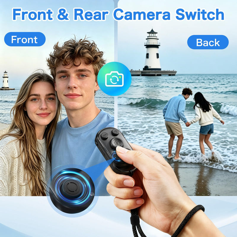 duskeep Bluetooth Camera Remote Shutter with Zoom for iPhone Android, Vlogs | Selfies and travel, photo/video remote control, front/rear switch, USB-C charging, lightweight design, adjustable wrist strap Black