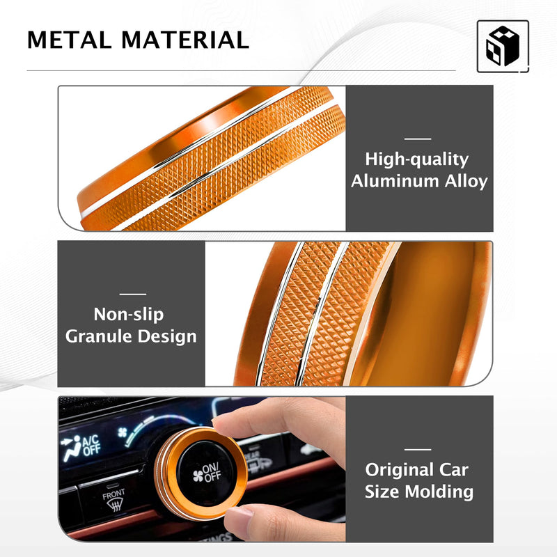 for Honda Passport 2026 Accessories, 5pcs Aluminum Alloy Knob Cover Trim Kit - Push Start & Air Conditioning (Orange) Orange