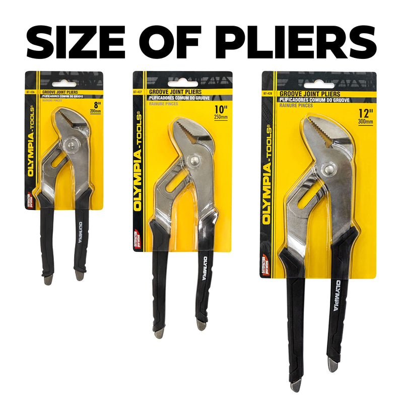 Olympia Tools 10-Inch Tongue and Groove Pliers, Straight Jaw Pliers with Cushion grip, 6 Jaw positions, 2.1" Jaw Capacity