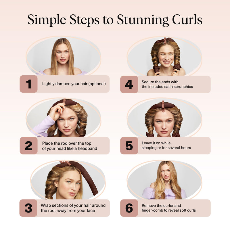 Kitsch XL Satin Heatless Curler Set - Chocolate | Heatless Curls Overnight w/39 " Hair Waver & 2 Satin Scrunchies, Comfortable Hair Curlers to Sleep in for Frizz-Free Hair