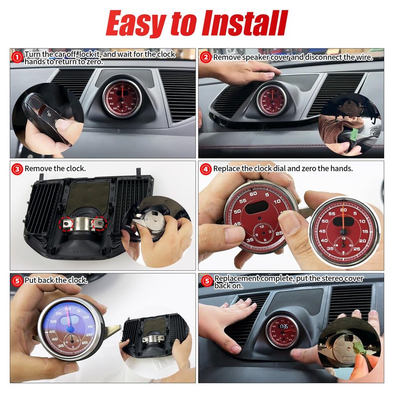 Car Clock Replacement dial Compatible with Porsche Cayenne 2011-2017 911 2012-2018 Macan 2014-2024 718 2016-2023 Panamera 2010-2016 Bordeaux Red Stopwatch Mounted Dashboard Old Style