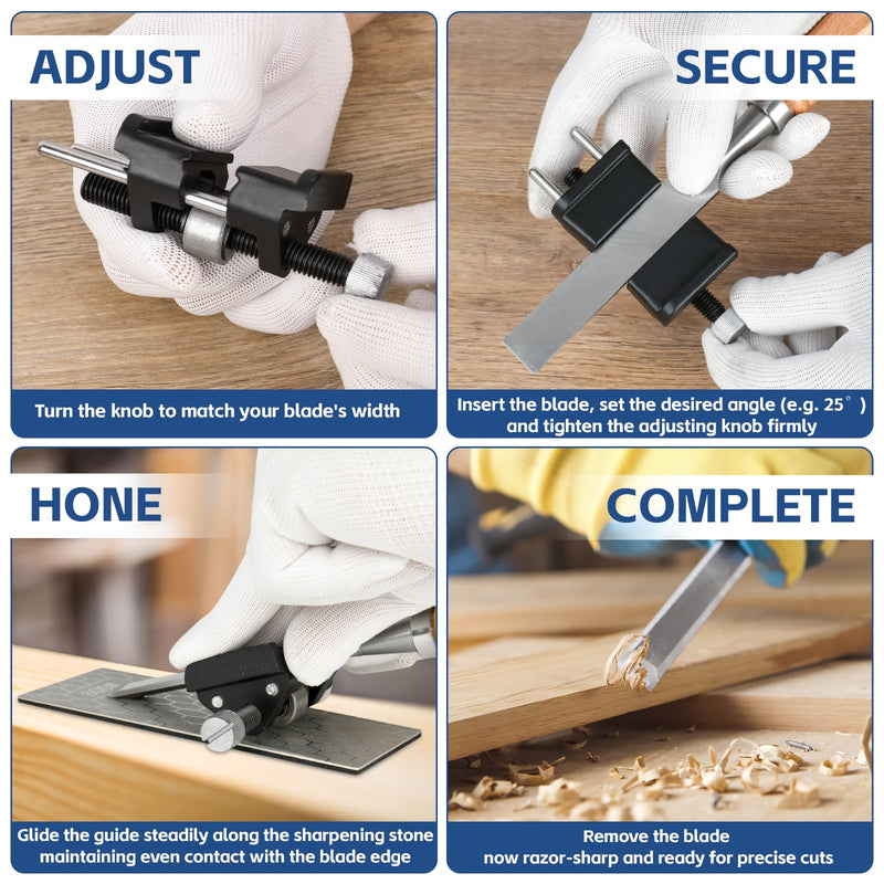 Chisel Sharpening Kit Honing Guide & 5 Diamond Sharpening Stones, Adjustable Chisel Sharpener Jig for Woodworking Tools, Plane Irons, Knives, and Blades, All-Metal Construction