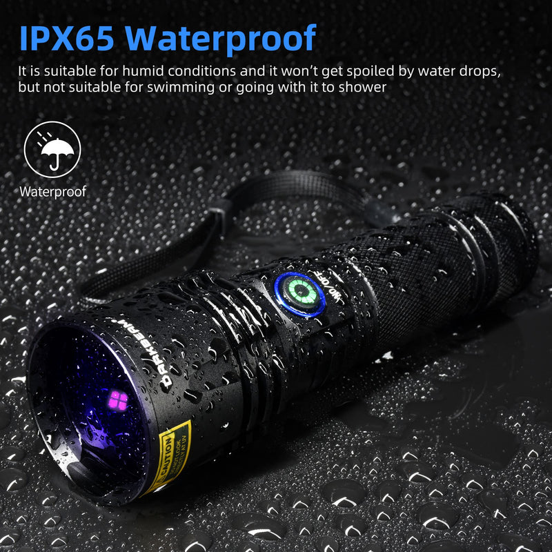 DARKBEAM UV Flashlight Black Light 365nm, Blacklight Woods lamp Rechargeable, LED 20W Powerful Ultraviolet Lights for Pet Urine Detection, Mineral, Blood Tracking, Uranium Glass, Resin Curing