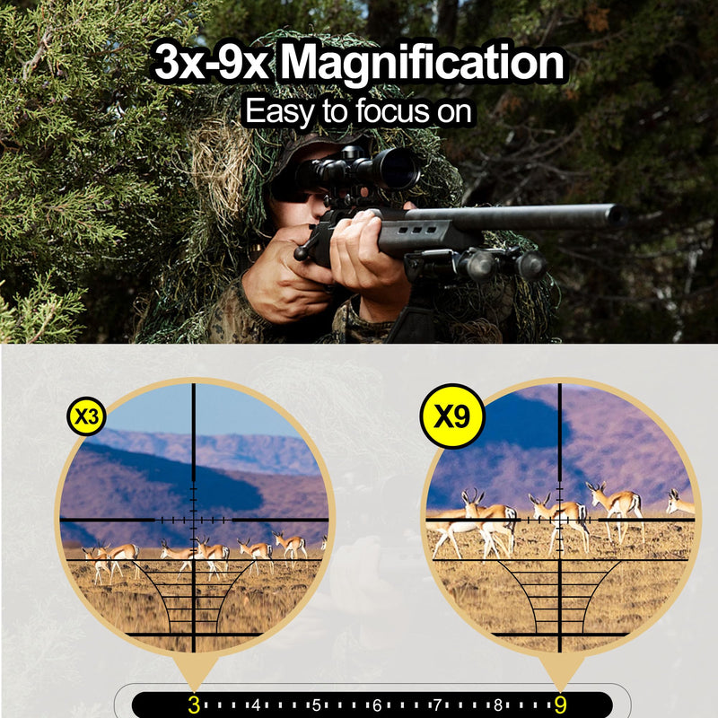 3-9×40 Rifle Scope for Hunting, Rangefinder Reticle Optics Scope with Free 20mm Mounts, black