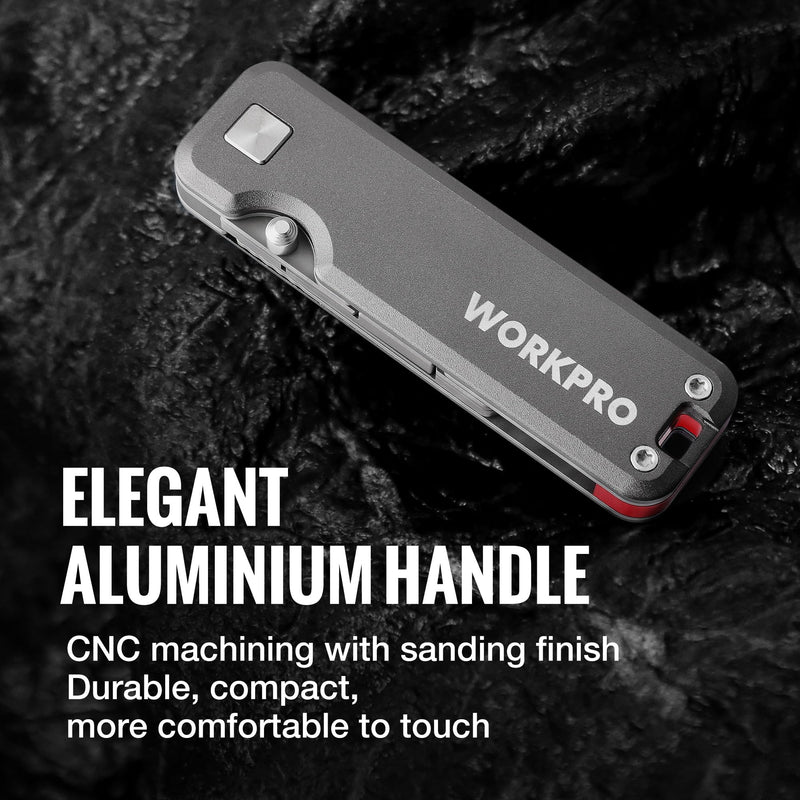 WORKPRO Premium Titanium Utility Knife, CNC Unibody, Lightweight Aluminium Handle Folding Box Cutter, Quick Change Blade Razor Knife,Ideal Gifts for Men Women, with 10 Extra Blades