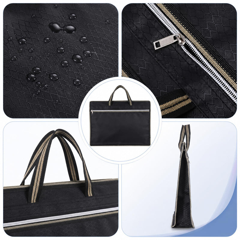 Black Oxford Handle Document Bag with Zipper, Portable Briefcase | File Tote Bag Pouch for Carrying Paper Files Books File Document Bag