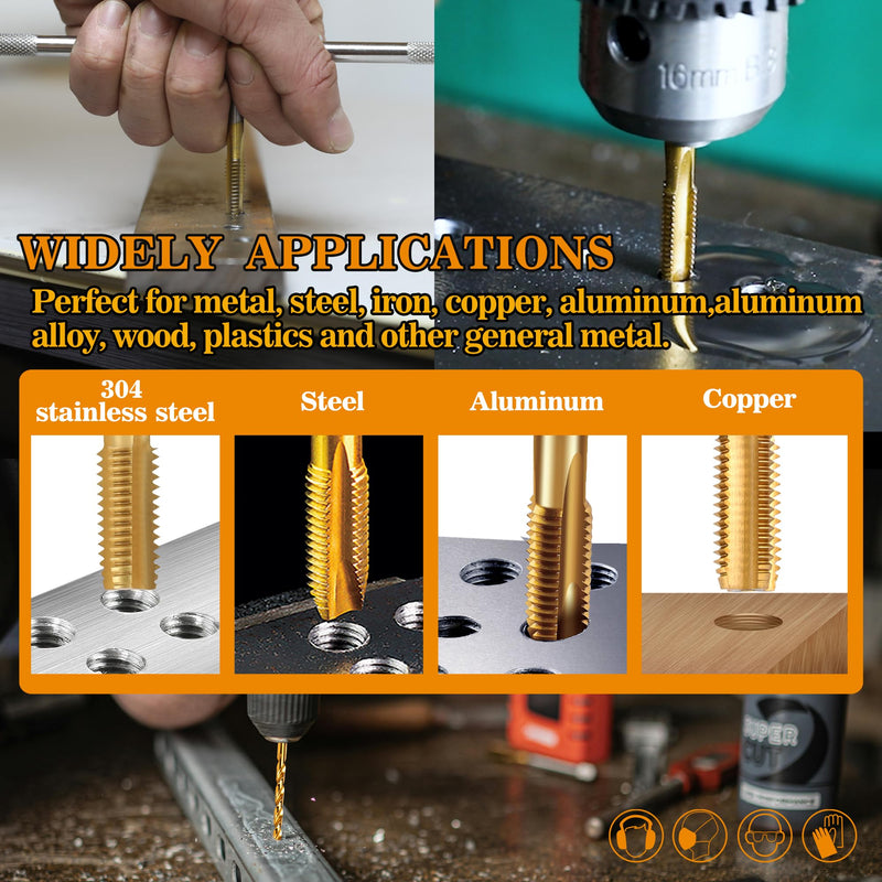 18Pcs Metric Drill and Tap Set with 1Pc Tap Wrench, M2 HSS Thread Tap Set from M2 to M12, Combination of Drill and Tap Set for Metal,with Exquisite Indexed Box 18