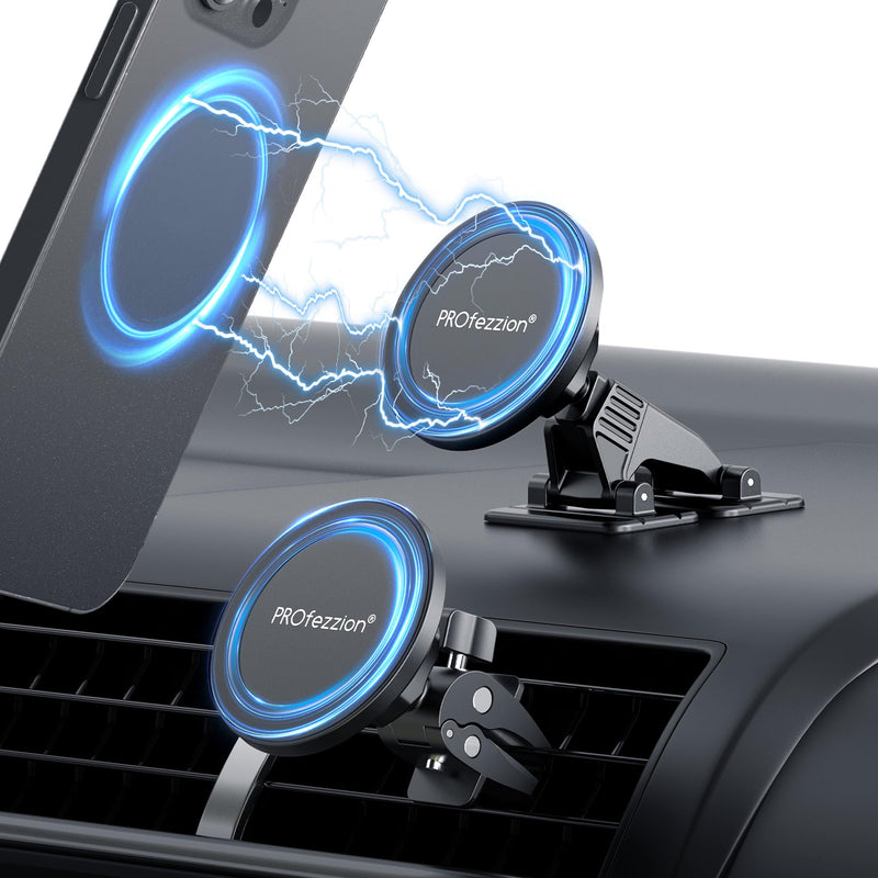 PROfezzion 2-Pack Compatible with MagSafe Car Mount Minimalist Slim Magnetic Wallet, Anti-Slip Durable Plastic Card Holder 2-Cards Blue