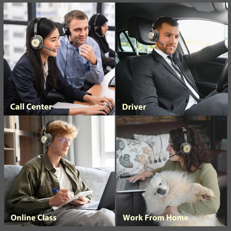 LUXEE Bluetooth Wireless Headset with Microphone for Work - Single Ear Computer Headset with USB Dongle & Charging Base, Noise Canceling Office Headset for Laptop, Zoom, Audifonos con Microfono