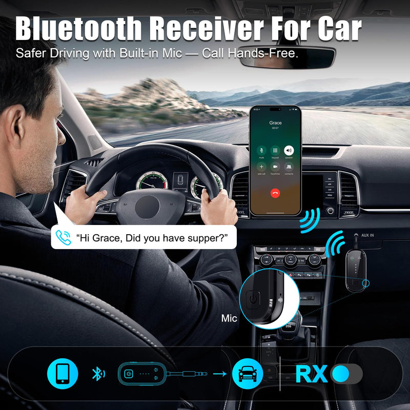 2026 Upgrade Pro Bluetooth 6.0 Transmitter Receiver – 2-in-1 Adapter | For TV, plane, gym, car & home. Dual Link for 2 headphones. Low latency, stable. Works with all AirPods & wireless headphones Black