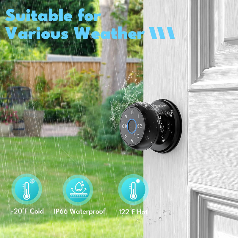Upgrade Wateproof Smart Door Knob, Door Knob with Lock,Fingerprint Door Locks, Keyless Thumbprint Entry Door Locks for Bedrooms, Front Door, Hotel, Apartment Black 1